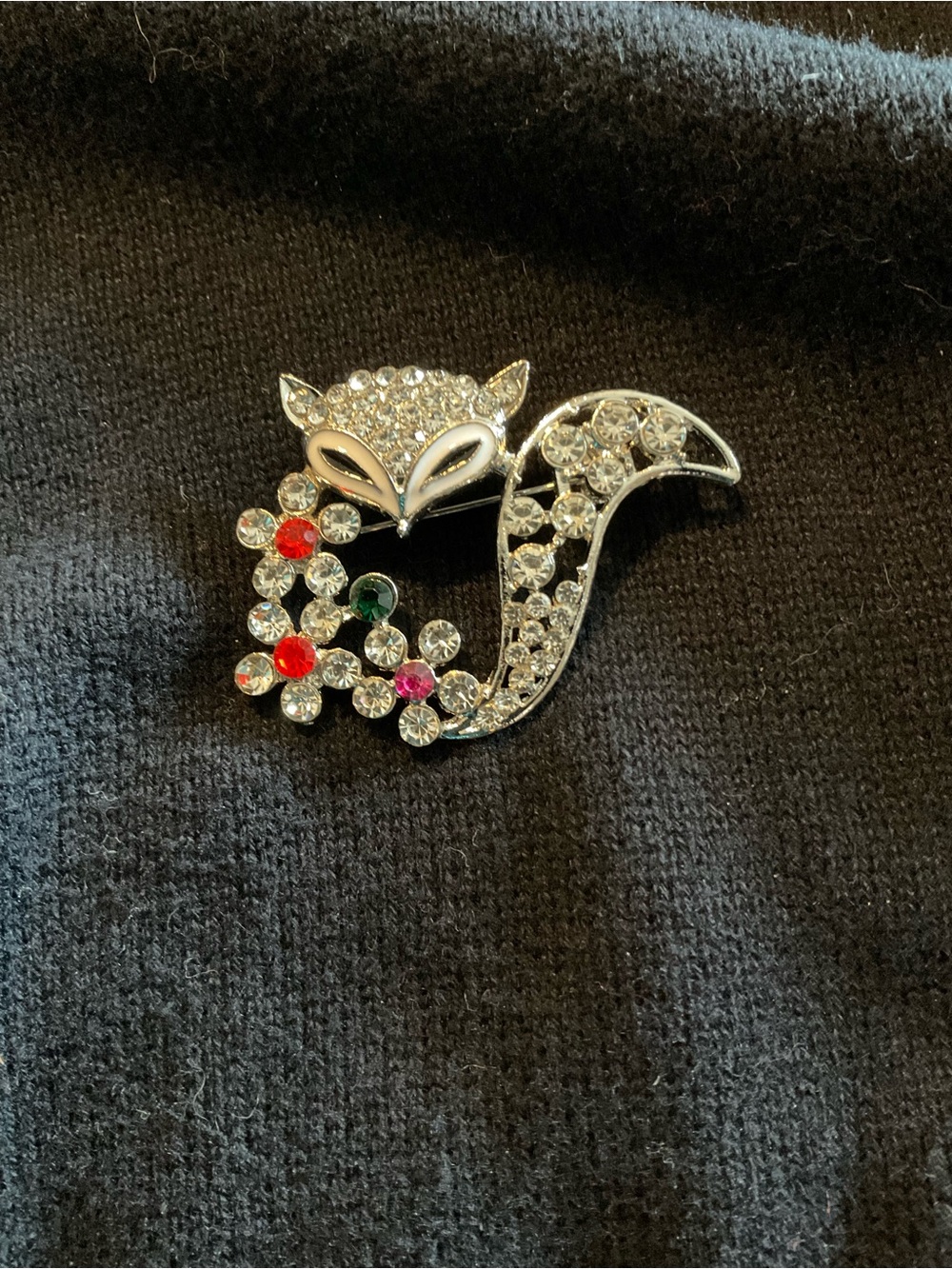Crystal Fox Brooch with Multicolor Accents - Silver Tone
